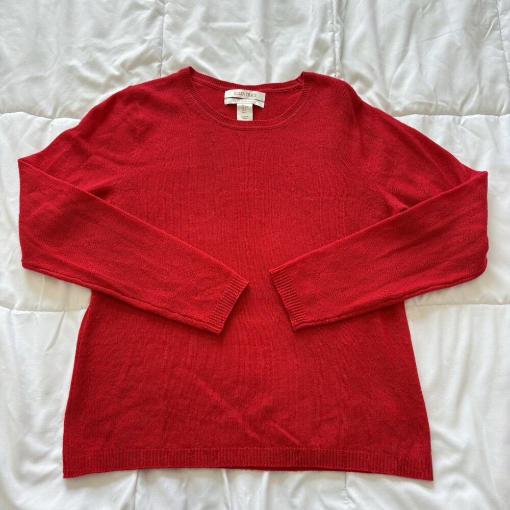 Womens Size Large 100% Cashmere Crew‎ Neck Pullover Sweater Red Romantic Dainty
